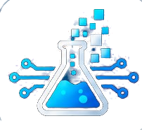 Logotipo de ByteLab: botella de laboratorio con circuitos